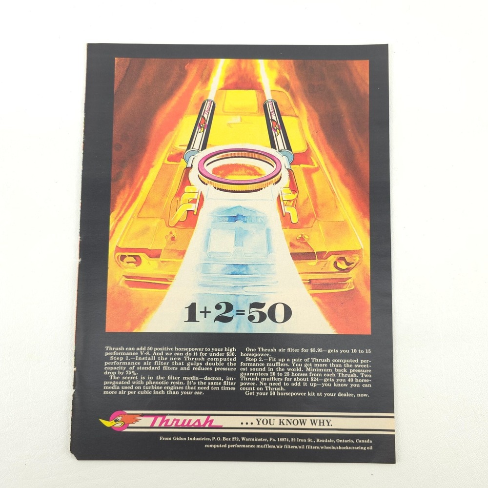 VTG 1960s Thrush Dodge Coronet Advertising Print Ad Muscle Car Garage Art RETRO